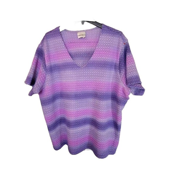 Fashion Bug Purple Ombre V-Neck Knit Short Sleeve Sweater Womans Plus Size 26/28 - Picture 1 of 7